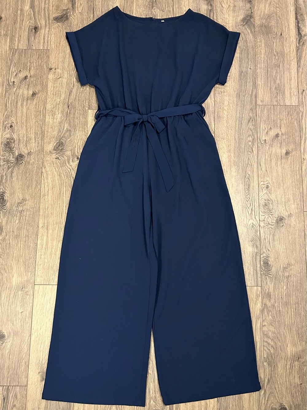 Women’s Navy Wide-Leg Jumpsuit with Tie Waist